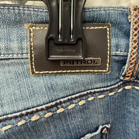 Petrol Distressed Denim Jeans 29x34 bootcut flare Low Rise Size 8 - Picture 8 of 16